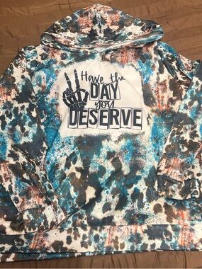 Tie-Dye Graphic Hoodie - Blue, Black & brown